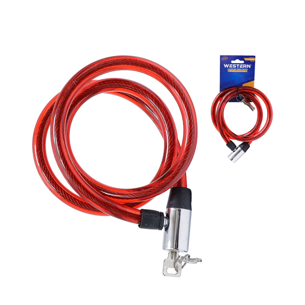 CADEADO FLEXIVEL ANTIFURTO PARA MOTO COM CHAVE 1,2M X 14MM