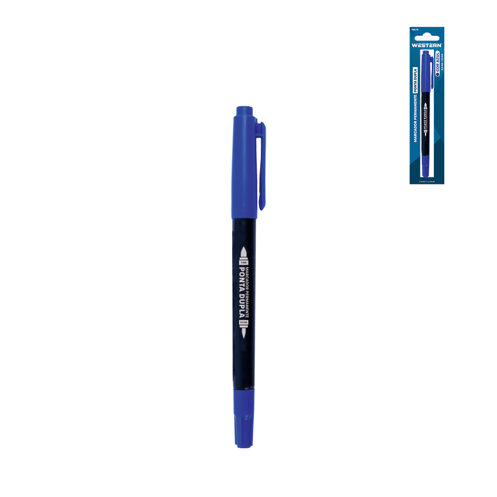 MARCADOR PERMANENTE PONTA DUPLA - AZUL