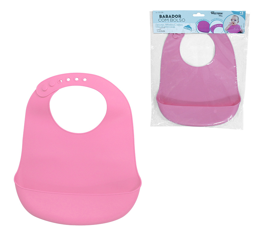 BABADOR DE SILICONE COM BOLSO ROSA