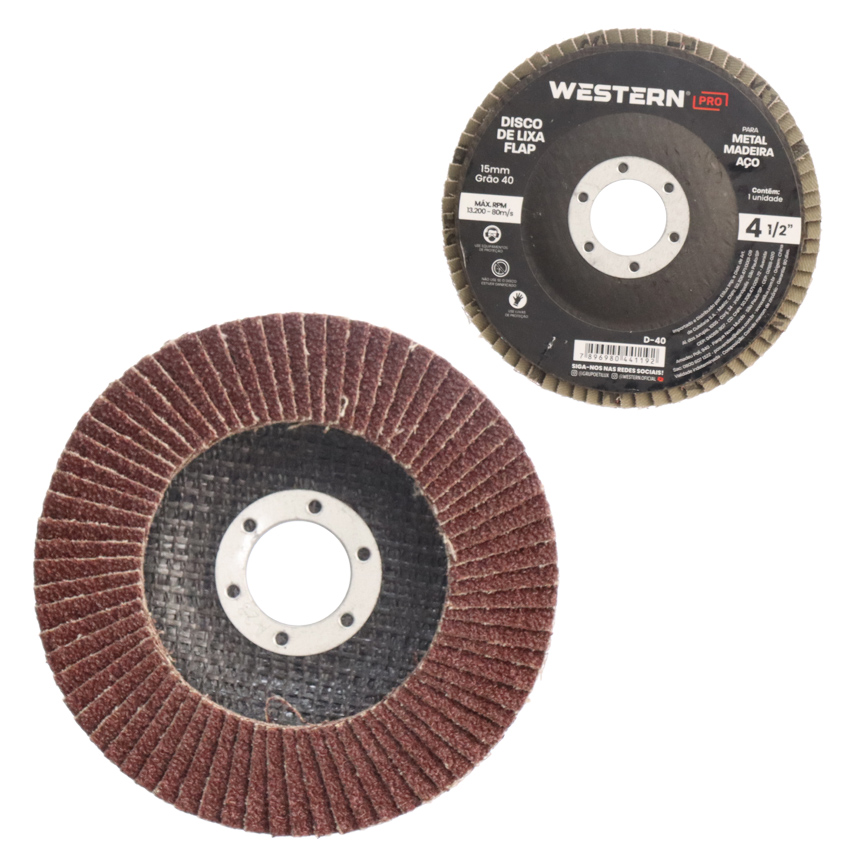 DISCO DE LIXA FLAP PARA METAL, ACO E MADEIRA 15MM 4.1/2" GRAO 40