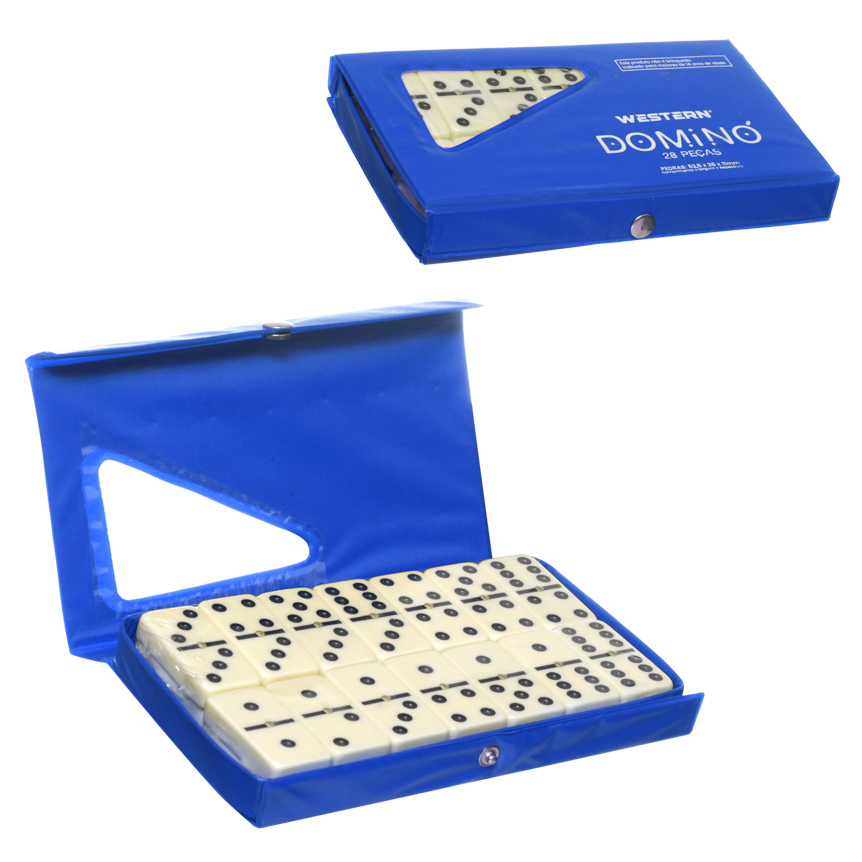 JOGO 28 PECAS DOMINO COM ESTOJO  AZUL 7MM 