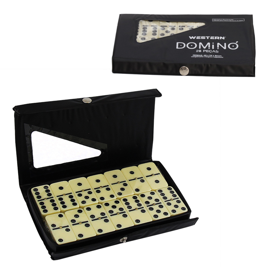 JOGO DE DOMINO COM ESTOJO PRETO 28 PECAS 9MM