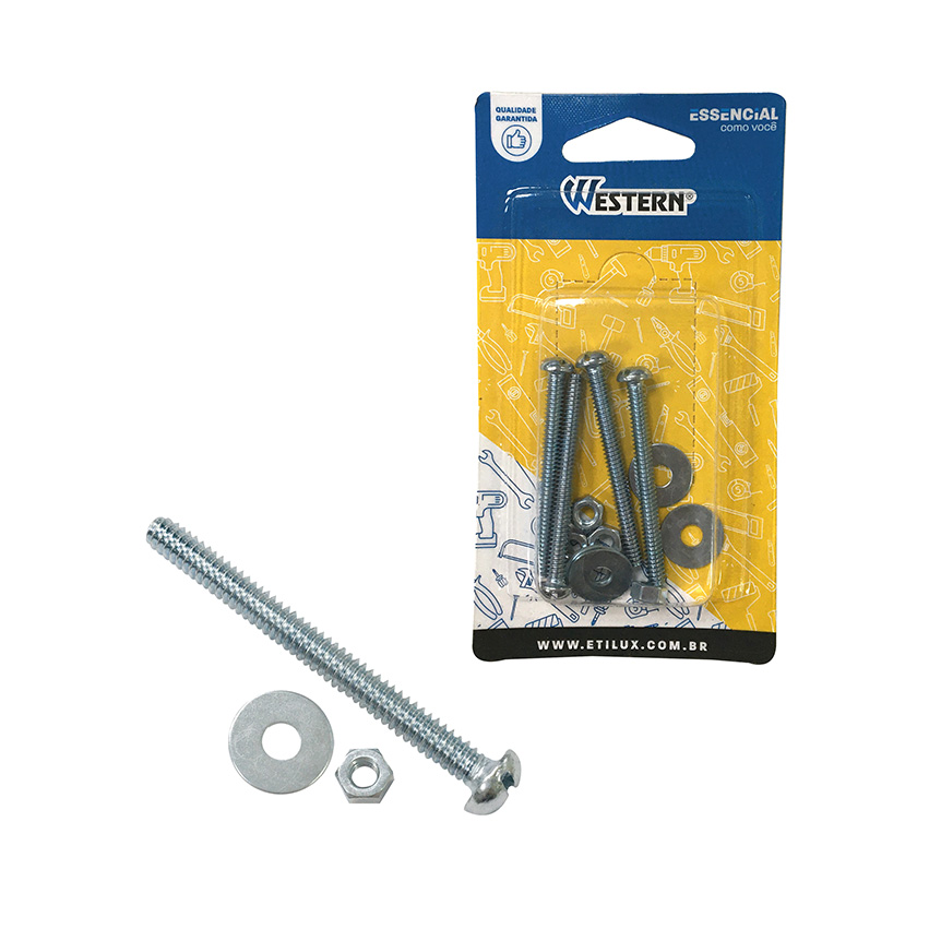 CARTELA PARAFUSO DE MAQUINA COM PORCA E ARRUELA 3/16X2" 12 PECAS