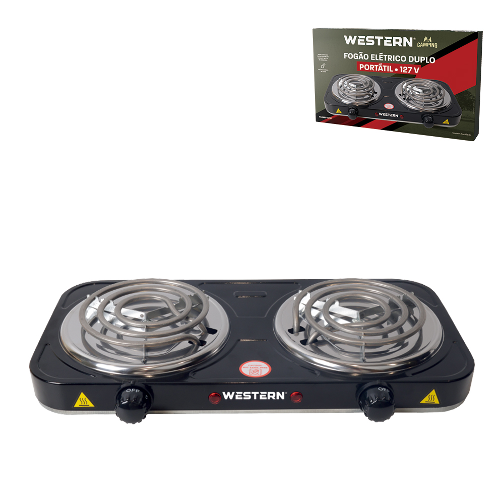 FOGAO ELETRICO PORTATIL DUPLO 127V - 2000W PRETO