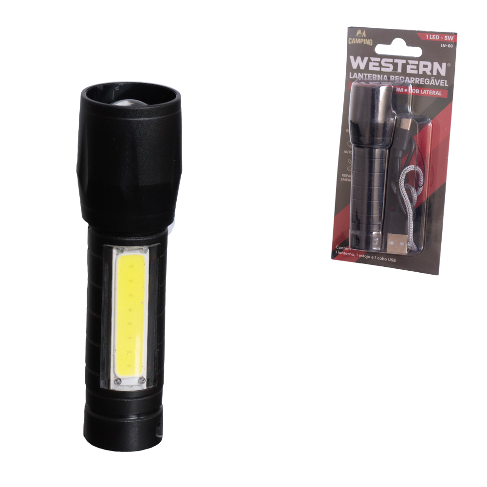 LANTERNA DE LED RECARREGAVEL USB COM ESTOJO