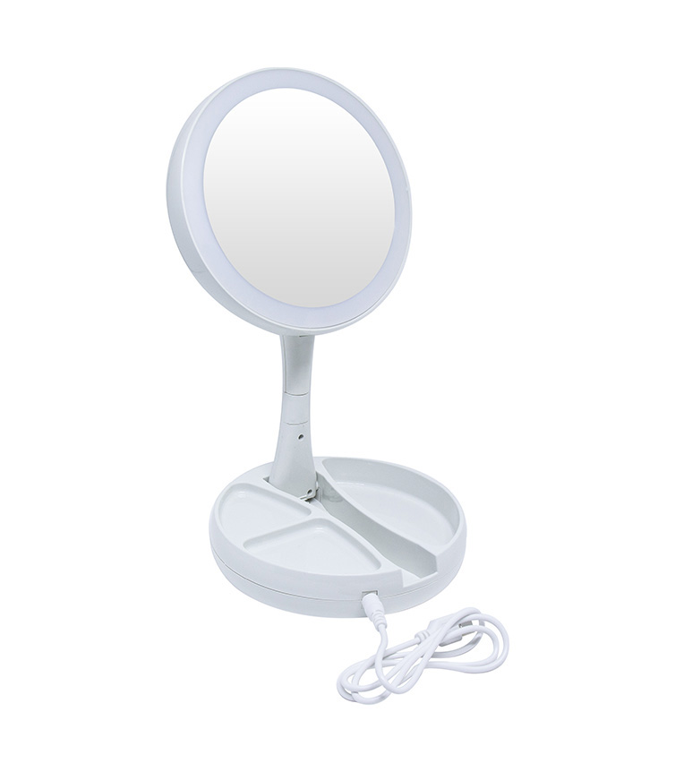 ESPELHO DE MESA DE AUMENTO 10X ARTICULAVEL DUPLA-FACE COM LUZ LED USB 16CM