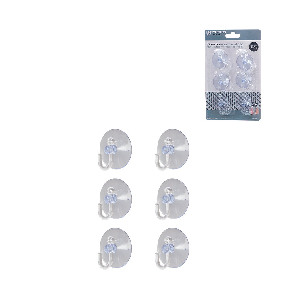 GANCHOS COM VENTOSA 3,5CM 6 PECAS