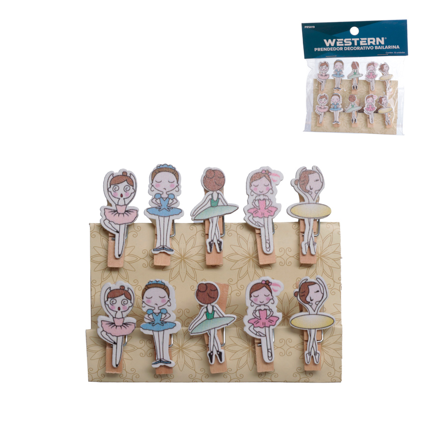 PRENDEDOR DECORATIVO BAILARINA DE MADEIRA 10 PECAS