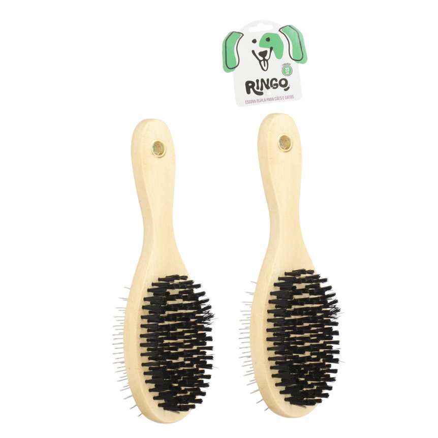 ESCOVA DUPLA PARA CAES E GATOS 23CM