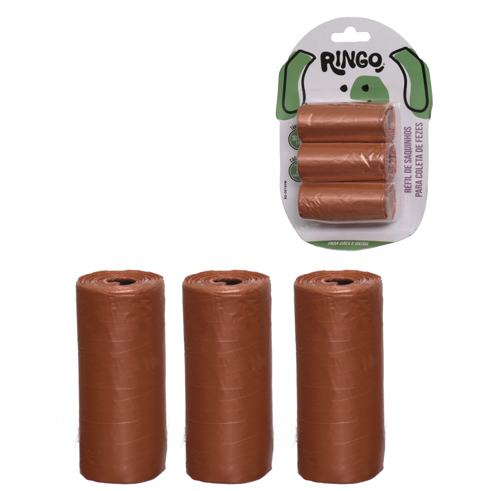 REFIL SAQUINHOS COLETOR DE FEZES PET VERMELHO 3 ROLOS