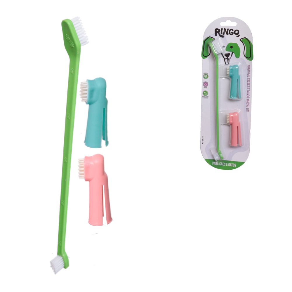 KIT ESCOVA DENTAL E ESCOVA TIPO DEDAL 3 PECAS