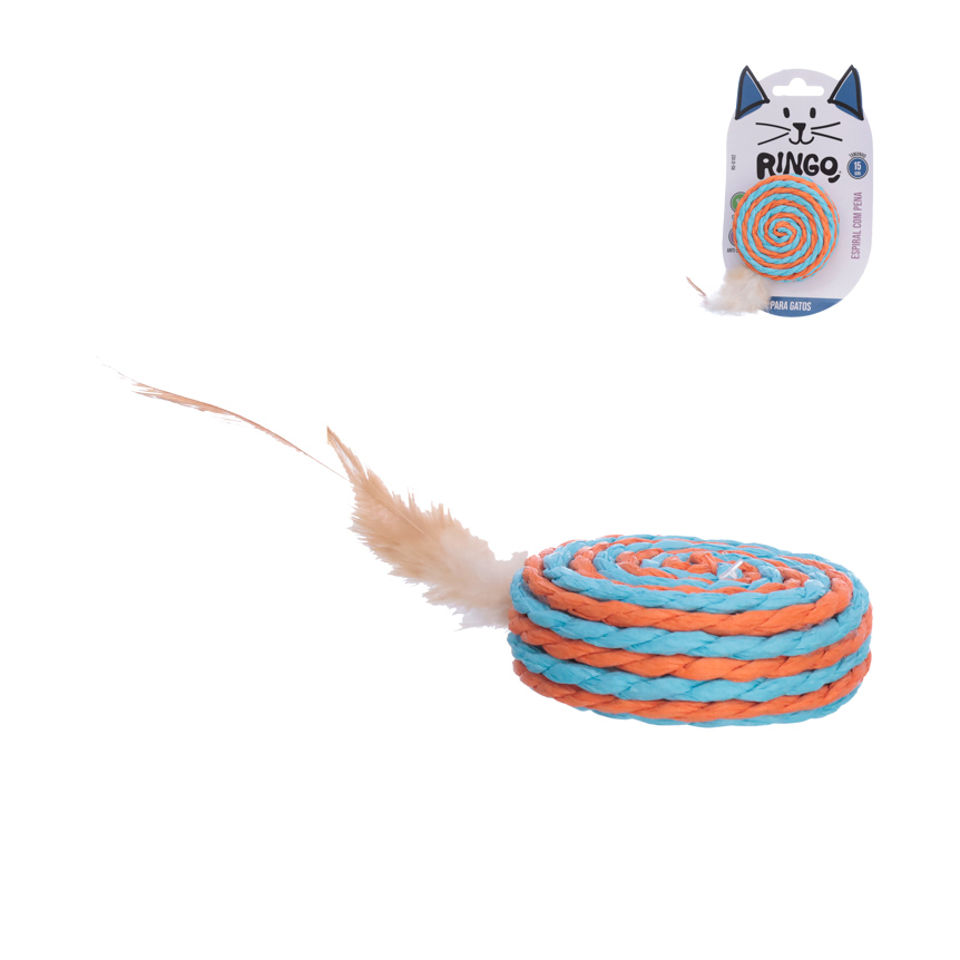 BRINQUEDO PARA GATO ESPIRAL COM PENA 15CM