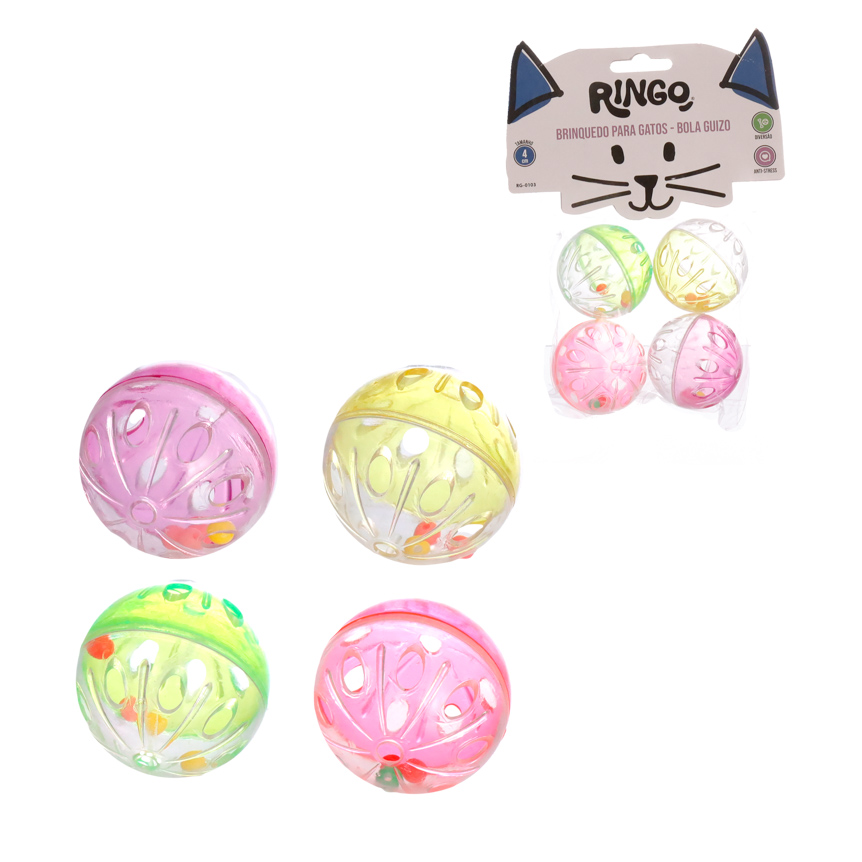 BRINQUEDO PARA GATO BOLA GUIZO JOGO 4CM 4 PECAS