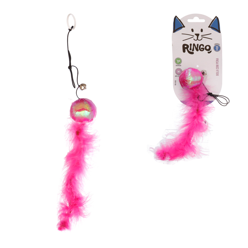 BRINQUEDO PARA GATO BOLA COM PENA 23CM