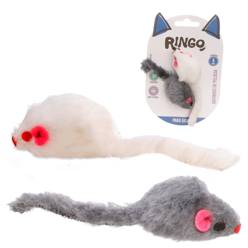 BRINQUEDO PARA GATOS RATINHOS DE PELUCIA 5CM 2 PECAS