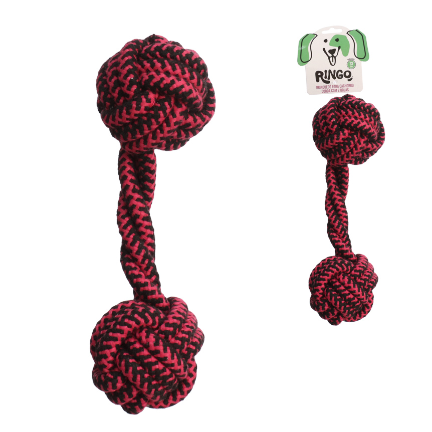 BRINQUEDO PARA CACHORRO CORDA COM 2 BOLAS 23CM
