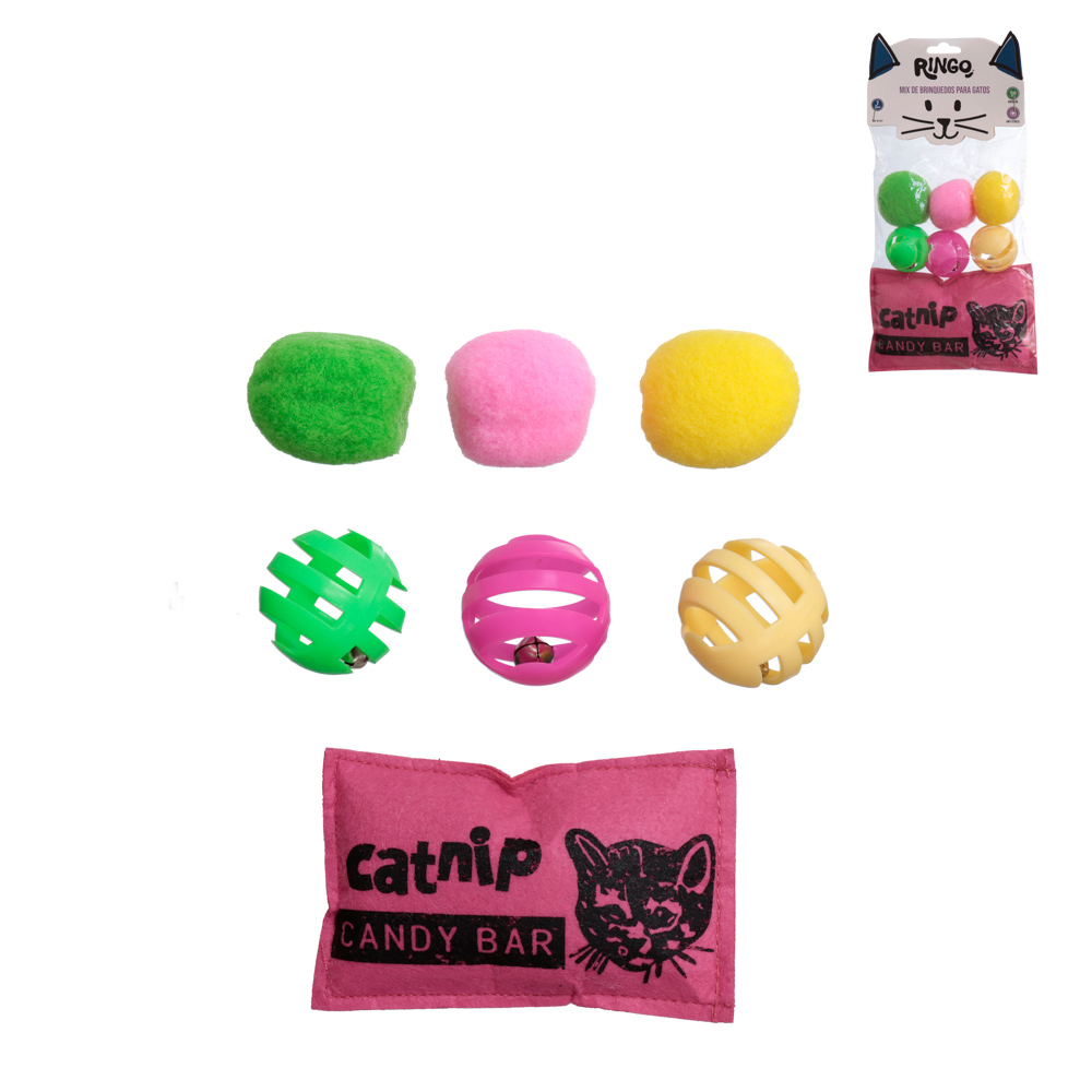 BRINQUEDO PARA GATO MIX DE BRINQUEDOS ALMOFADA COM CATNIP JOGO COM 7 PECAS - RINGO