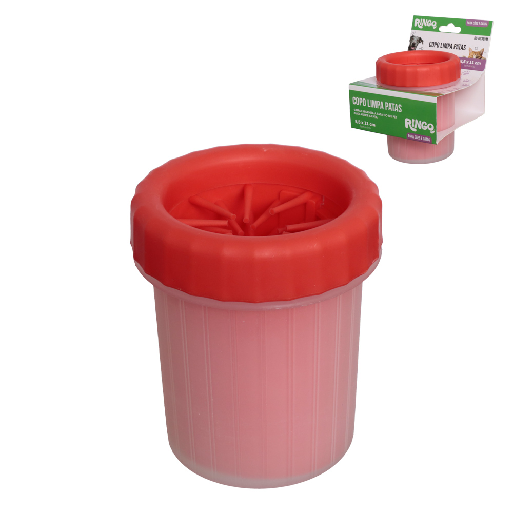 COPO LIMPA PATAS PARA CAES E GATOS VERMELHO 11CM