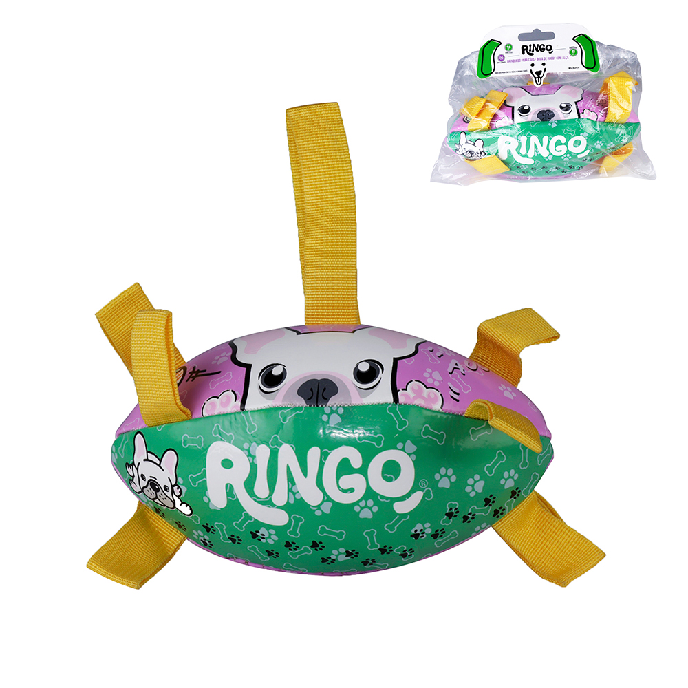 BRINQUEDO PARA CAES BOLA DE RUGBY COM ALCA 10CM