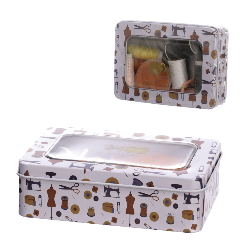 KIT PARA COSTURA COM ESTOJO DE LATA 26 PECAS
