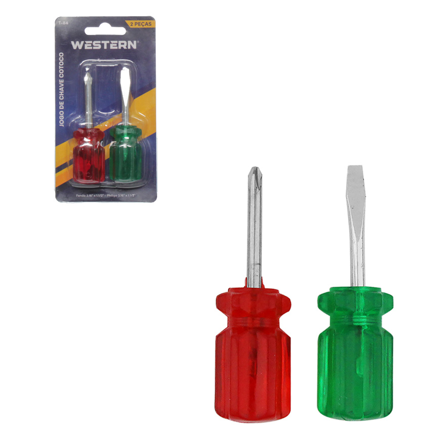 JOGO 1 CHAVE DE FENDA 3/16 X 1.1/2" E 1 CHAVE PHILLIPS 3/16 X 1.1/2" VERMELHA E VERDE