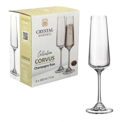 TACA PARA CHAMPANHE DE CRISTAL CORVUS 160ML 6 PECAS