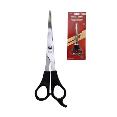 TESOURA DE BARBEIRO COM DESCANSO PRETO 7"