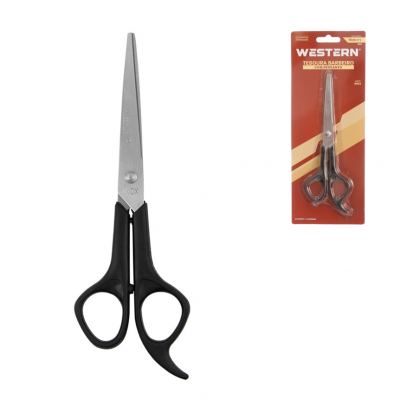 TESOURA DE BARBEIRO COM DESCANSO PRETO 7"