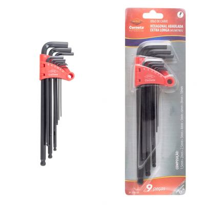 CHAVE ALLEN ABAULADA EXTRA LONGA 1,5 A 10MM 9 PECAS