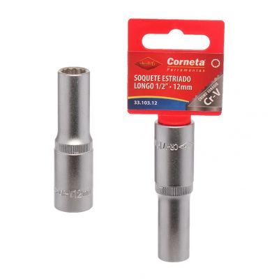 SOQUETE ESTRIADO LONGO 1/2" 12MM