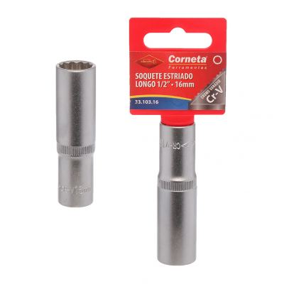 SOQUETE ESTRIADO LONGO 1/2" 16MM