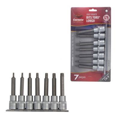 JOGO DE SOQUETE BITS TORX LONGO 1/2" COM 7 PECAS