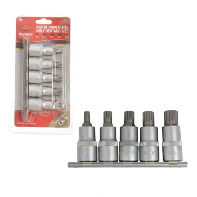 JOGO DE SOQUETE BITS MULTIDENTADO 1/2" COM 5 PECAS