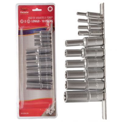 JOGO DE SOQUETE E-TORX 1/2" E 1/4" LONGO 10 PECAS