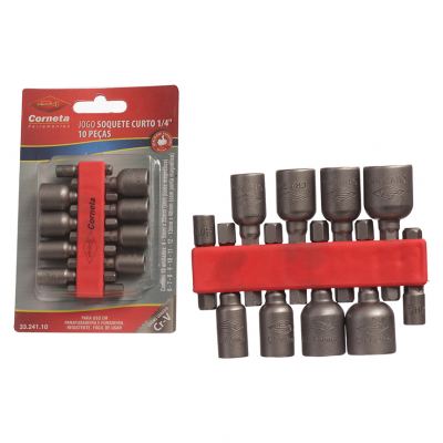 SOQUETE CURTO PARA FURADEIRA 4 A 13MM 10 PECAS