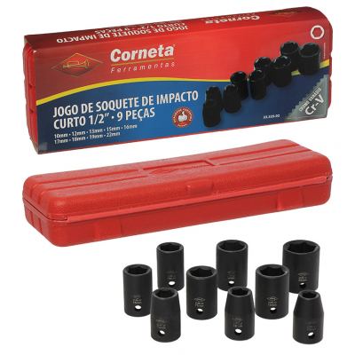 JOGO DE SOQUETE DE IMPACTO CURTO 1/2 9PCS
