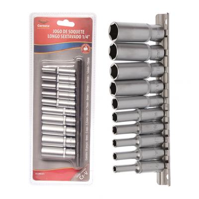 JOGO DE SOQUETE LONGO SEXTAVADO 1/4" 10 PECAS