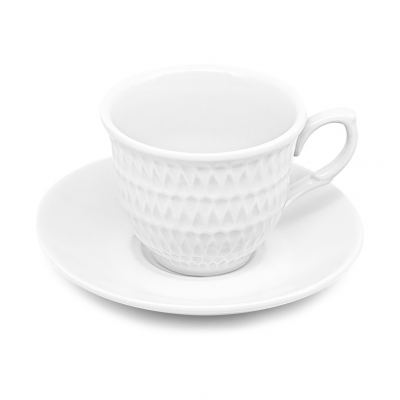 XICARA COM PIRES PARA CHA DE PORCELANA ASDRA BRANCA 150ML 6 PECAS