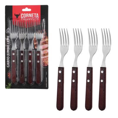 GARFO JUMBO PARA CHURRASCO DE INOX COM CABO DE MADEIRA LEME 4 PECAS