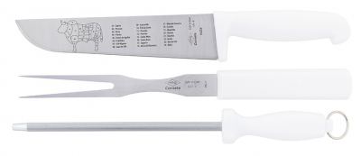 FACA CHAIRA E GARFO DE INOX COM CABO BRANCO DAY BY DAY 8"