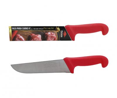 FACA PARA CARNE DE INOX COM CABO VERMELHO PREMIUM 8"