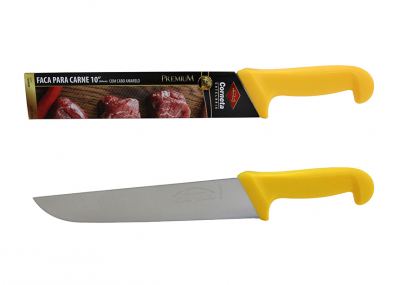 FACA PARA CARNE DE INOX COM CABO AMARELO PREMIUM 10"
