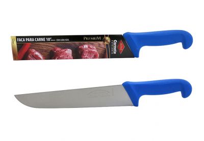 FACA PARA CARNE DE INOX COM CABO AZUL PREMIUM 10"