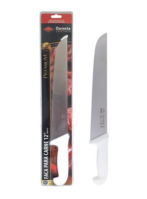 FACA PARA CARNE DE INOX COM CABO BRANCO PREMIUM 12"