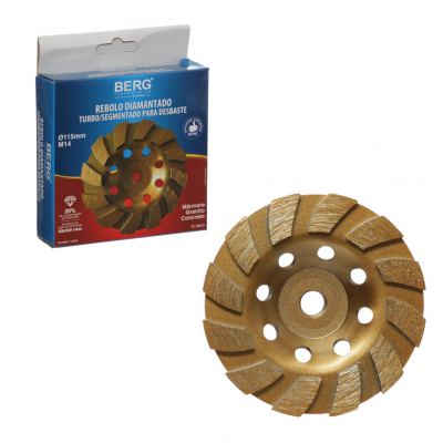 REBOLO DIAMANTADO TURBO/SEGUIMENTADO PARA DESBASTE BERG 115X14MM