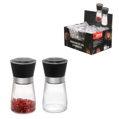 MOEDOR PARA SAL E PIMENTA DE VIDRO 170ML PRETO 12 PECAS NO DISPLAY