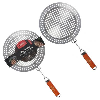 GRELHA PARA CHURRASQUEIRA DE ACO INOX COM CABO REMOVIVEL 30,5CM