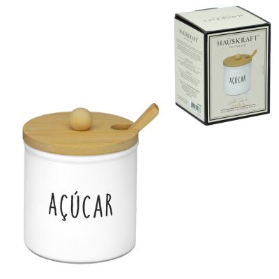 ACUCAREIRO DE VIDRO COM COLHER E TAMPA DE BAMBU DOHA 300ML