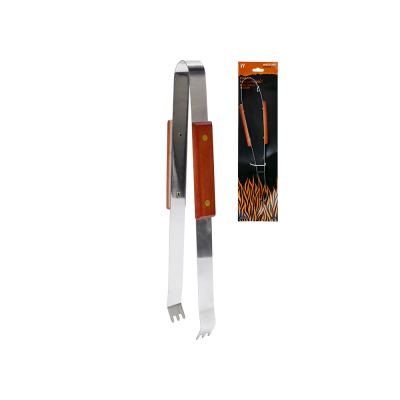 PEGADOR PARA CHURRASCO DE ACO INOX COM CABO MADEIRA 35CM