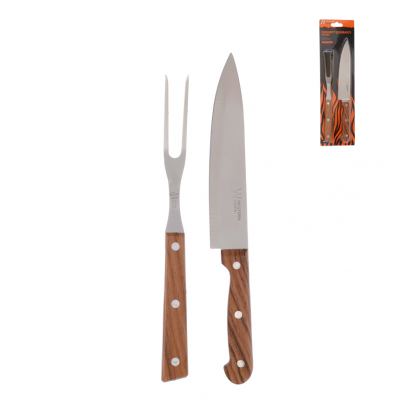 UTENSILIOS PARA CHURRASCO COM CABO DE MADEIRA 2 PECAS